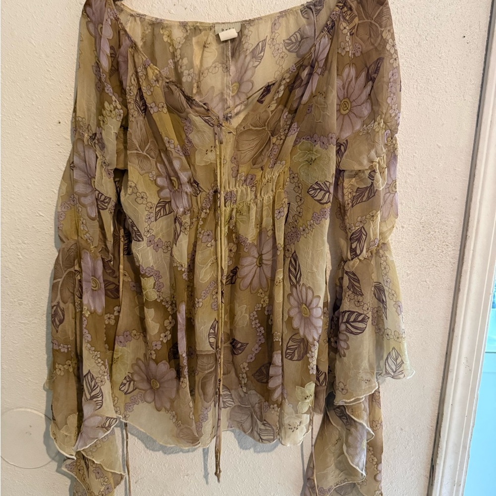 Aria Floral Sheer Blouse in Lavender and Olive